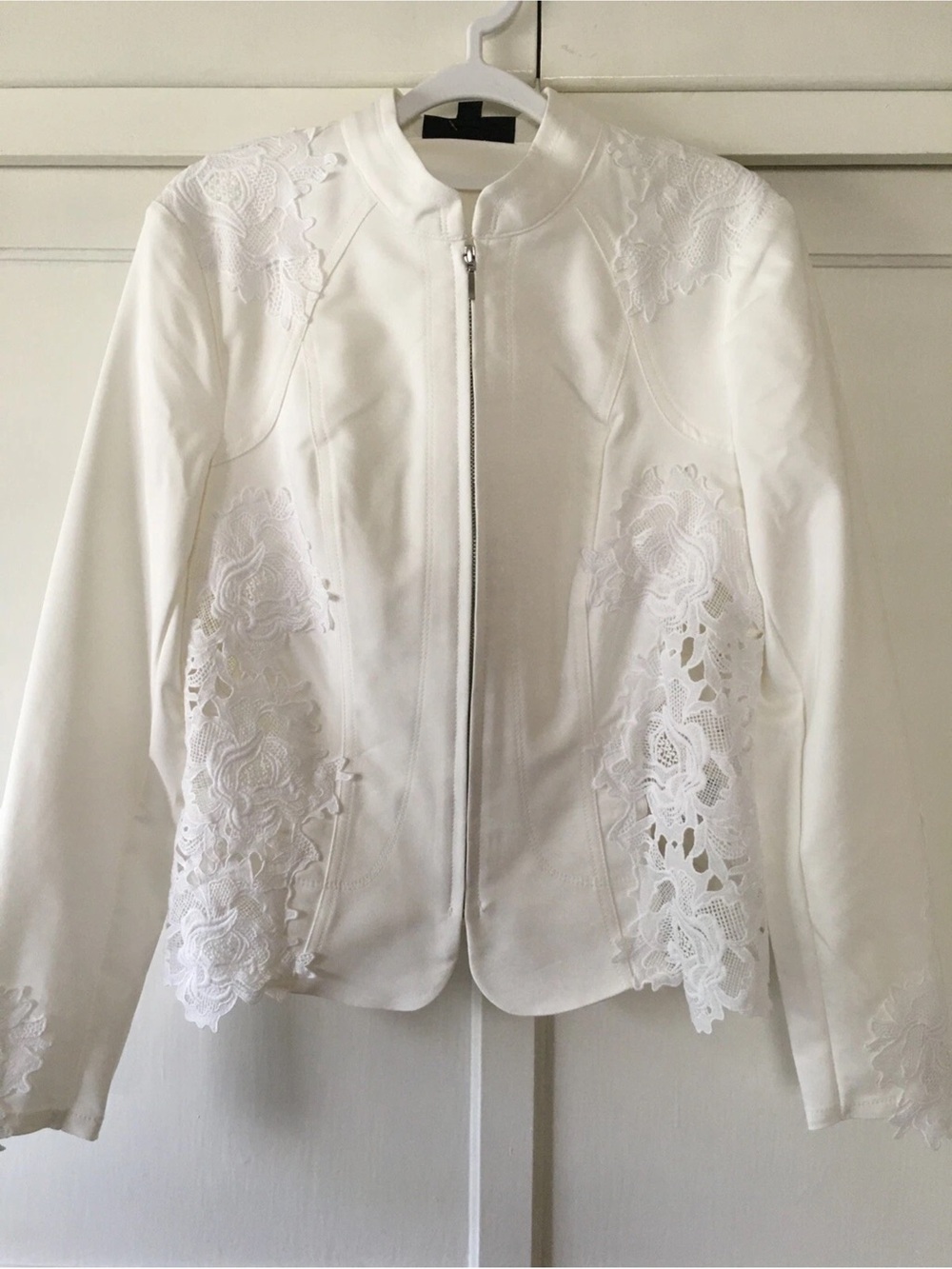 INC International Concept White Lace-Detail Zip Front Women's Jacket Wedding S